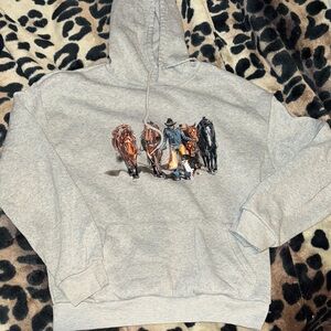 Gray Hoodie with Cowboy and Horses Design